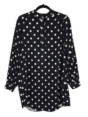 Polka Dot Long-Sleeve Button-Down Dress Black & White XS H&M Womens  Pullover